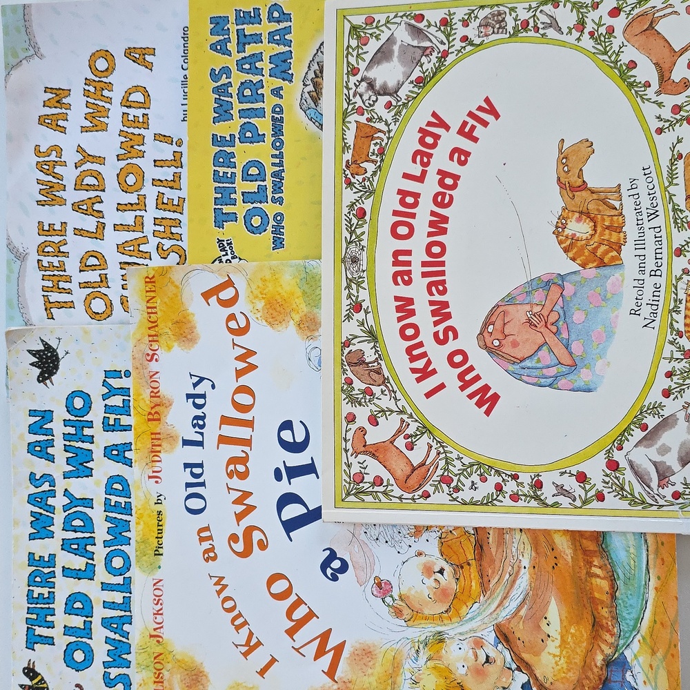 Children's Book Set - I Know an Old Lady - Pirate, Pie, Shell, And Vintage